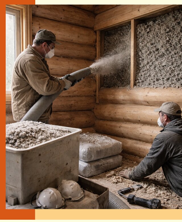 Утепление дома из бруса эковатой в Котласе