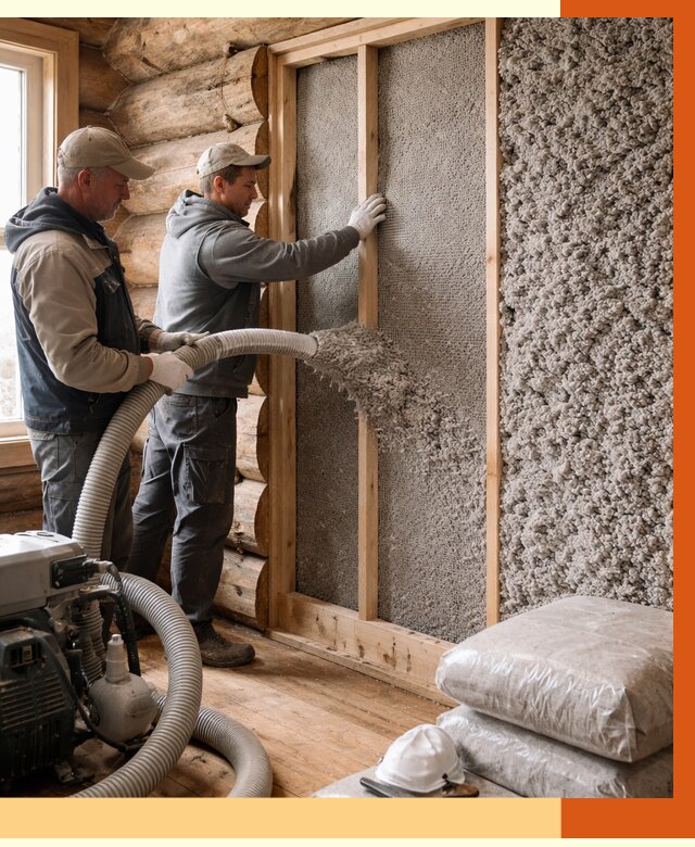 Утепление бревенчатого дома эковатой в Котласе от 2850 руб. | ТепломастерКтл