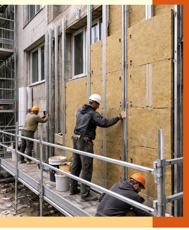 Утепление вентилируемого фасада в Котласе от 5803 руб/м2 — монтаж и утепление вентфасад | ТепломастерКтл