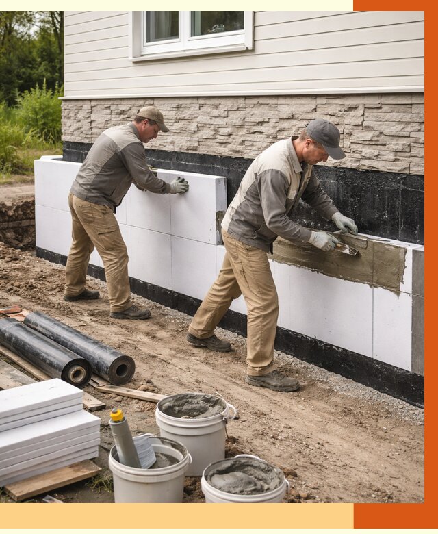 Утепление фундамента снаружи в Котласе от 4352 руб. за м² | ТепломастерКтл