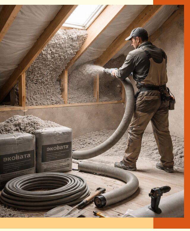 Утепление мансарды эковатой в Котласе от 2280 руб/м2 — монтаж, задувка, цена | ТепломастерКтл