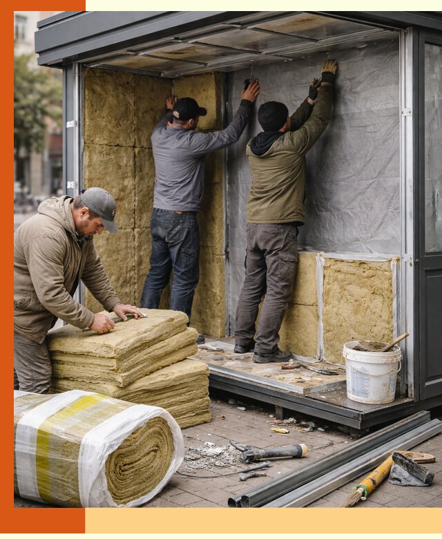 Утепление павильона шаурмы под ключ в Котласе