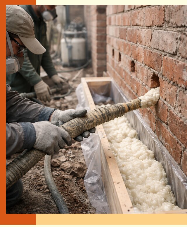 Заливка ППУ в пустоты кирпичной стены в Котласе