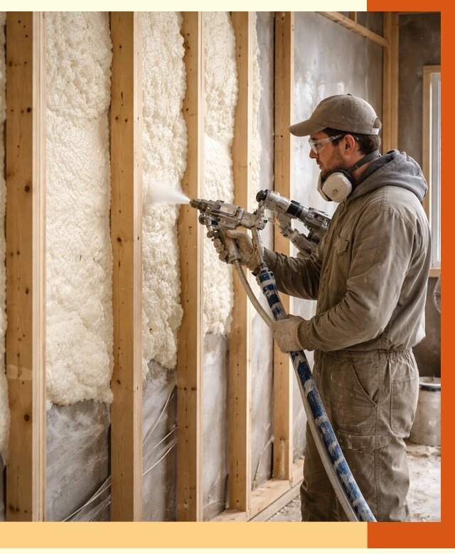 Утепление каркасной стены ППУ в Котласе от 4404 руб./м2 под ключ | ТепломастерКтл