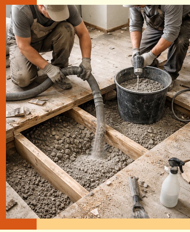 Заполнение пустот пола в Котласе полиуретаном и пенополистиролом