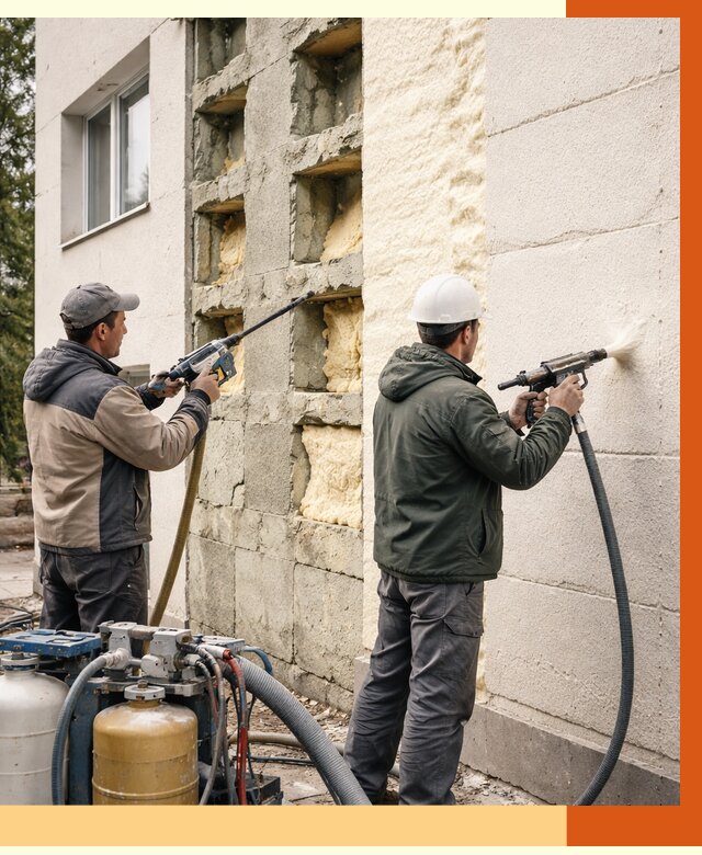 Заполнение пустот фасада в Котласе от 4663 руб. — утепление пустот облицовки | ТепломастерКтл