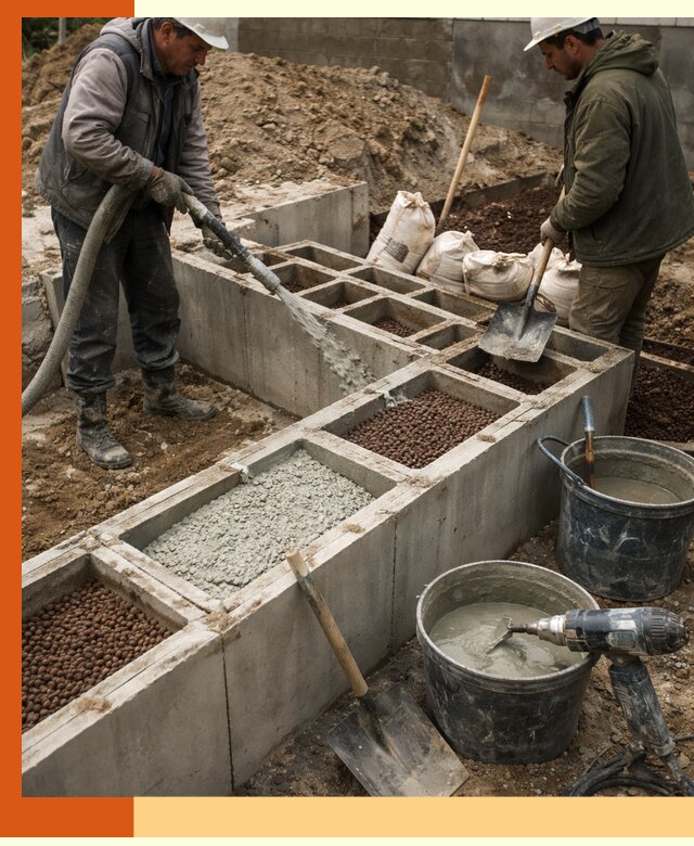 Заполнение полостей фундамента в Котласе герметичным утеплением и повышением прочности