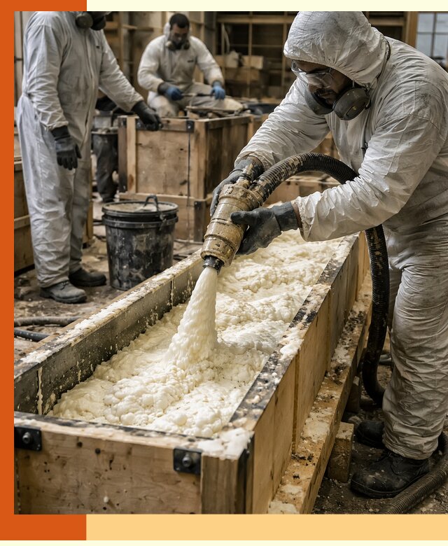 Заливка пенополиуретана в формы для утепления в Котласе