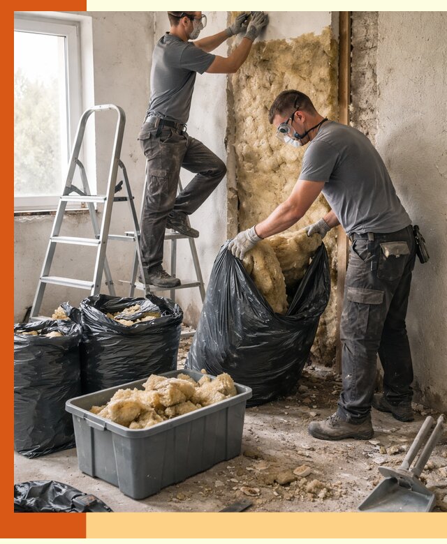 Демонтаж старого утеплителя и вывоз отходов в Котласе