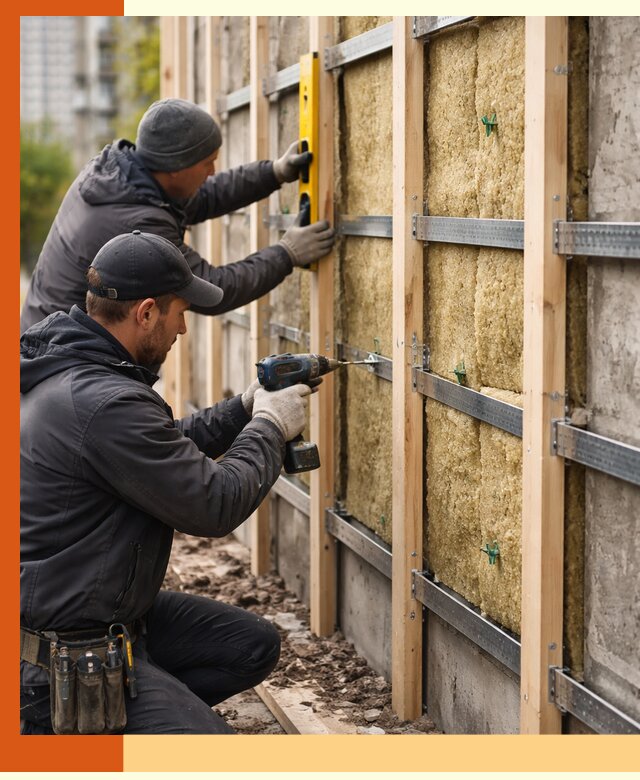 Монтаж обрешетки под утепление зданий и квартир в Котласе